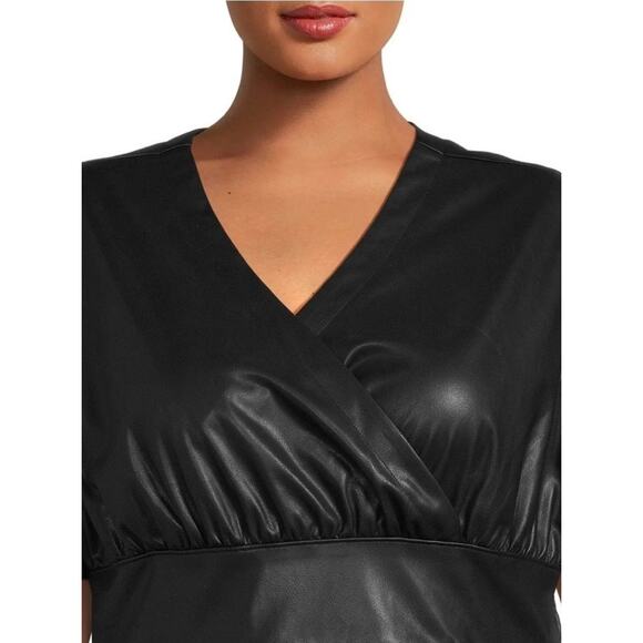 MSRP $34.99 NWT Terra Sky Faux Leather V Neck Knee Length Dress Size 2X - Picture 4 of 7
